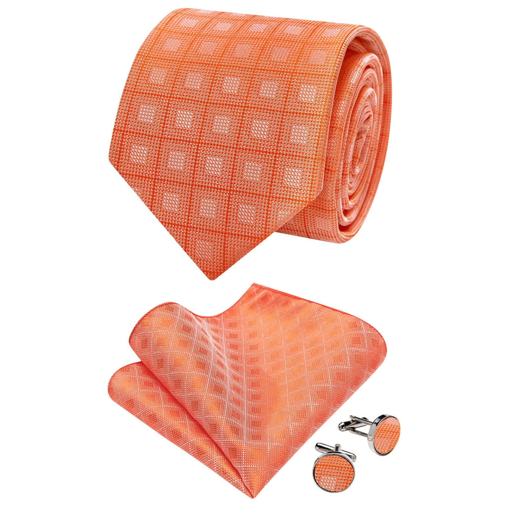 GentCrest Orange Plaid Tie Hanky Cufflinks Set - Image 1