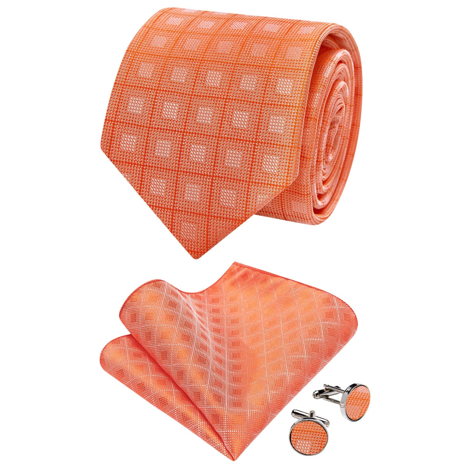 GentCrest Orange Plaid Tie Hanky Cufflinks Set - Image 1