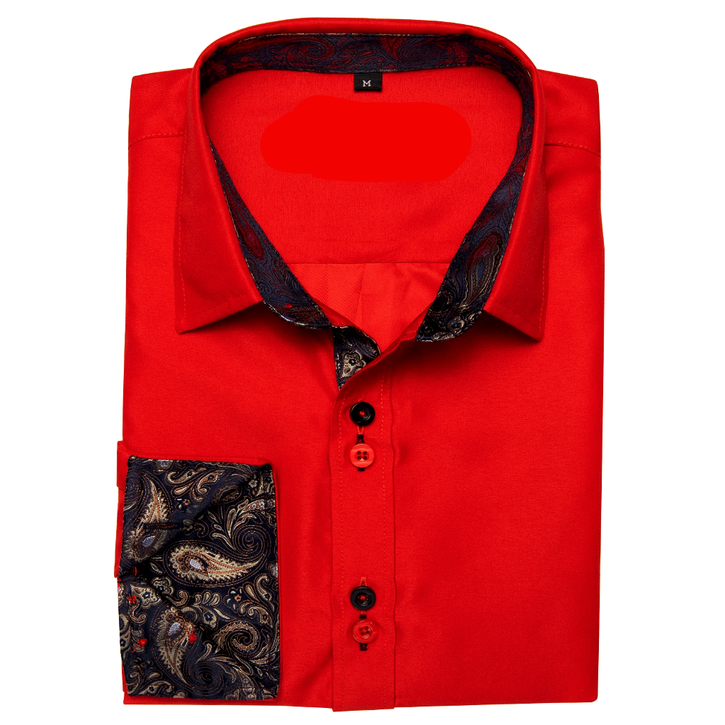 Red Silk with Black Paisley Accented Cuffs and Collar Dress Shirt - GentCrest - View 6