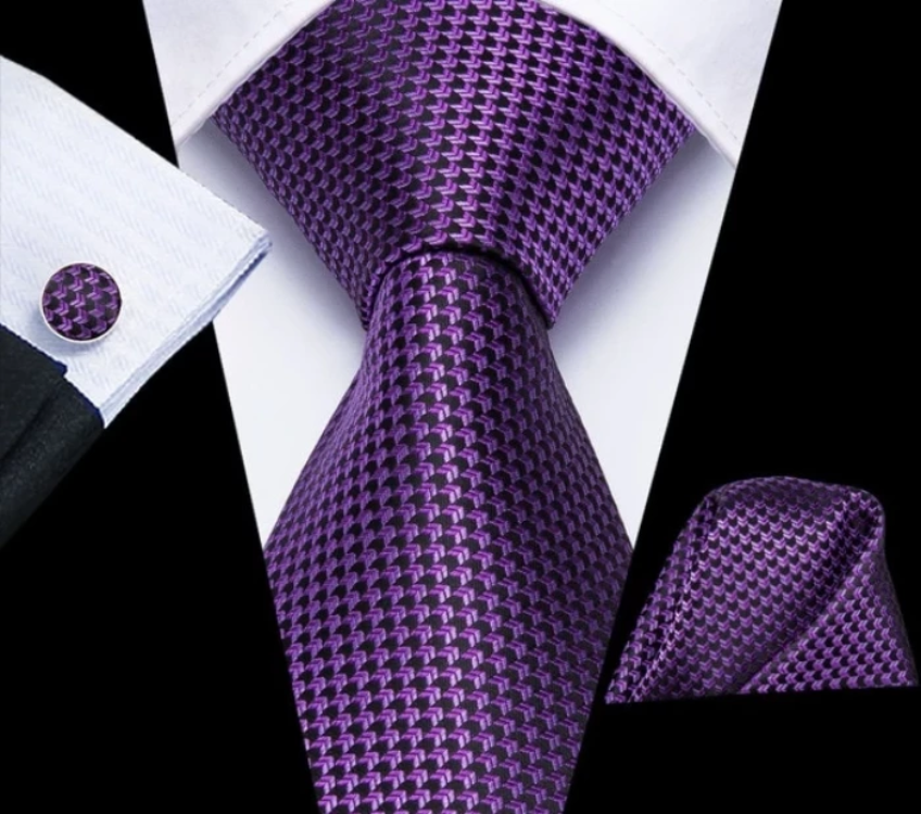 Modern Purple Silk Tie Set - GentCrest - View 4