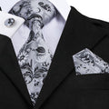 Gray Black Floral Silk Tie Set - GentCrest