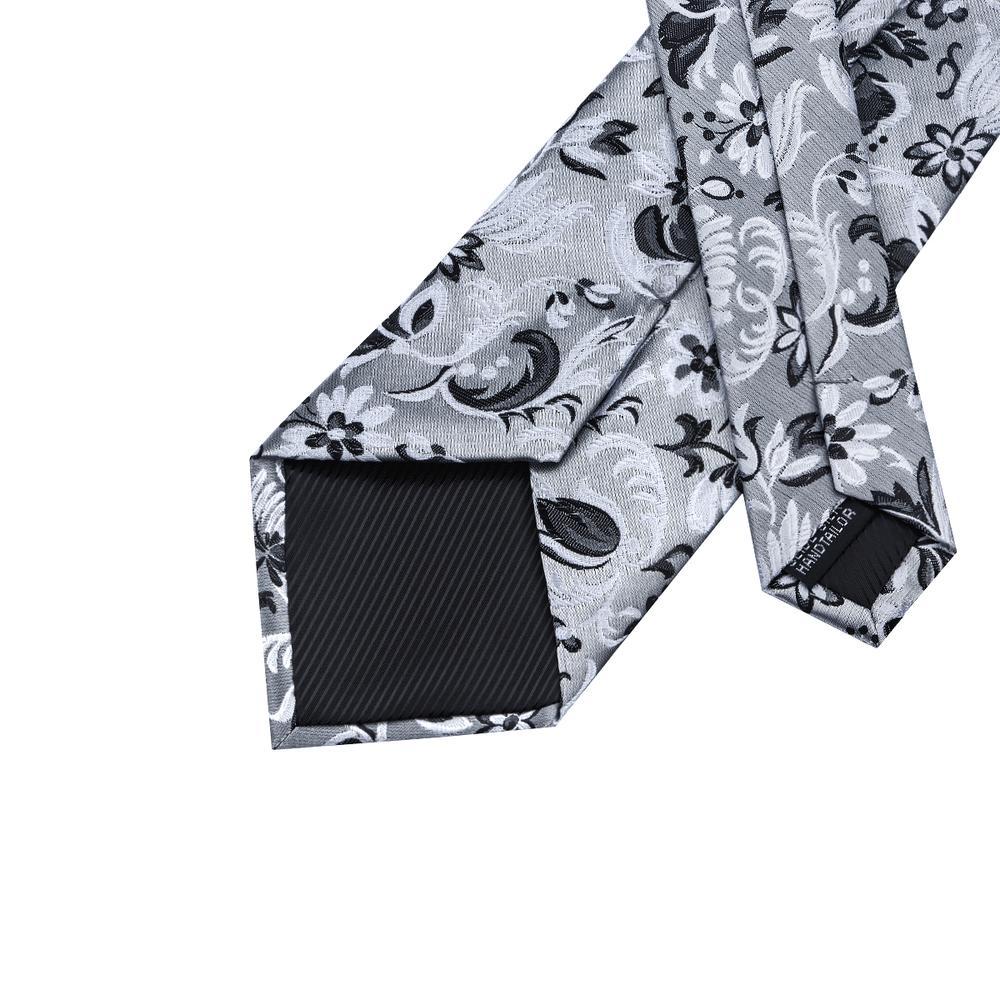 Gray Black Floral Silk Tie Set - GentCrest - View 5