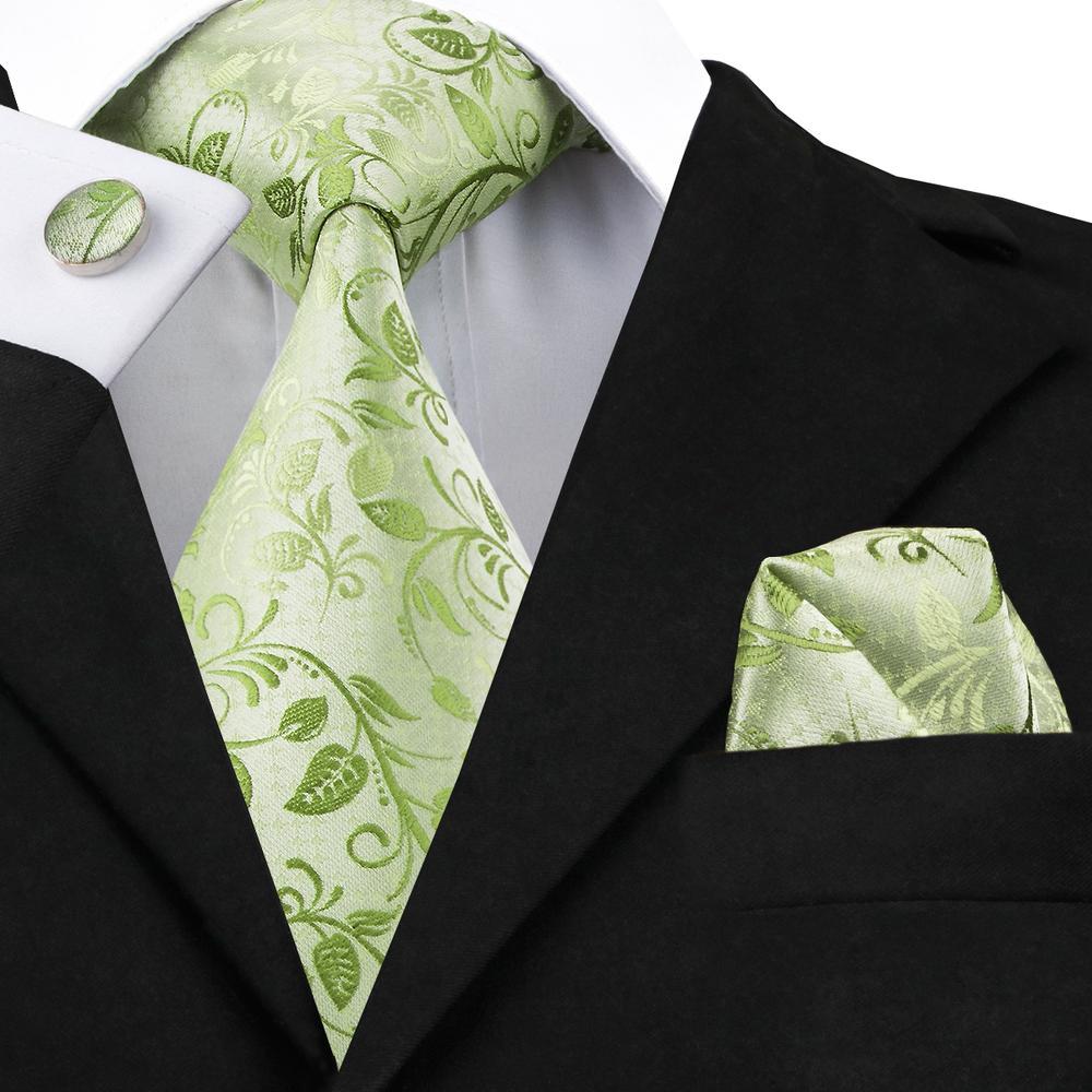 Green Floral Silk Tie Set - GentCrest