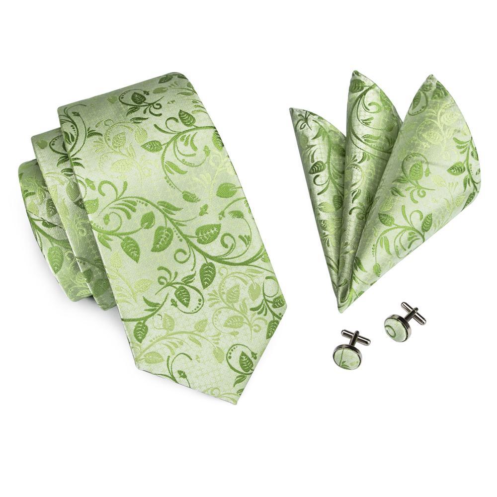 Green Floral Silk Tie Set - GentCrest - View 2