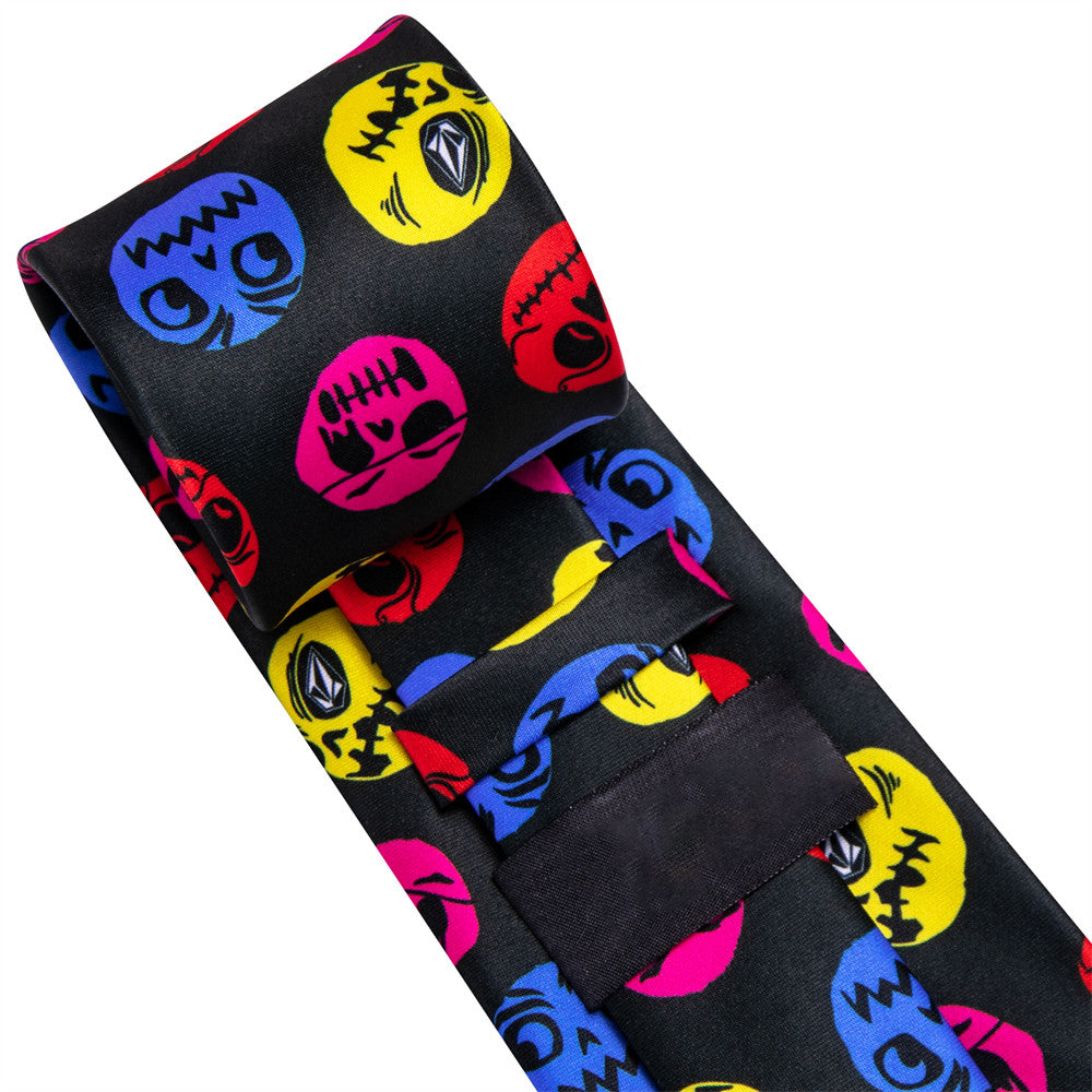 Black Halloween Necktie with Skull Design Silk Tie Set - GentCrest - View 4
