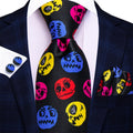 Black Halloween Necktie with Skull Design Silk Tie Set - GentCrest