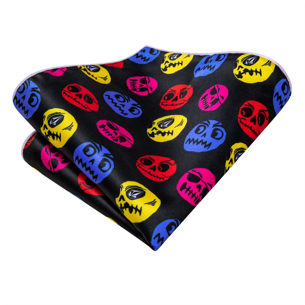 Black Halloween Necktie with Skull Design Silk Tie Set - GentCrest - View 5