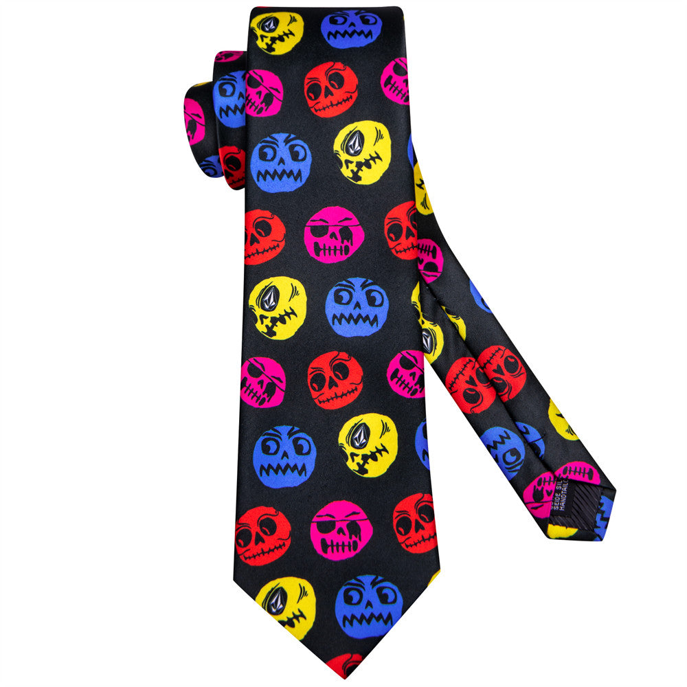 Black Halloween Necktie with Skull Design Silk Tie Set - GentCrest - View 2