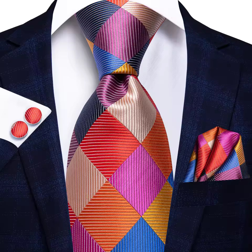 GentCrest Blue Plaid Tie Hanky Cufflinks Set - Image 1