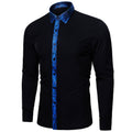 GentCrest Black Blue Slim Fit Splicing Shirt Mens Long Sleeve Button Down Casual Shirt