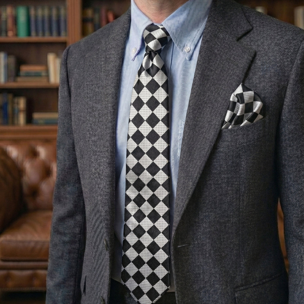 GentCrest Black Plaid Tie Hanky Cufflinks Set - Image 3