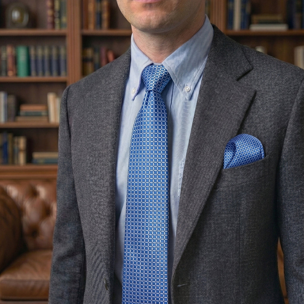 GentCrest Blue Plaid Tie Hanky Cufflinks Set - Image 3