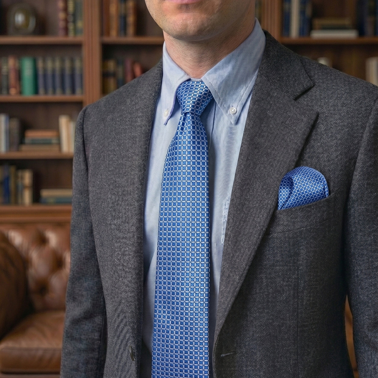 GentCrest Blue Plaid Tie Hanky Cufflinks Set - Image 3
