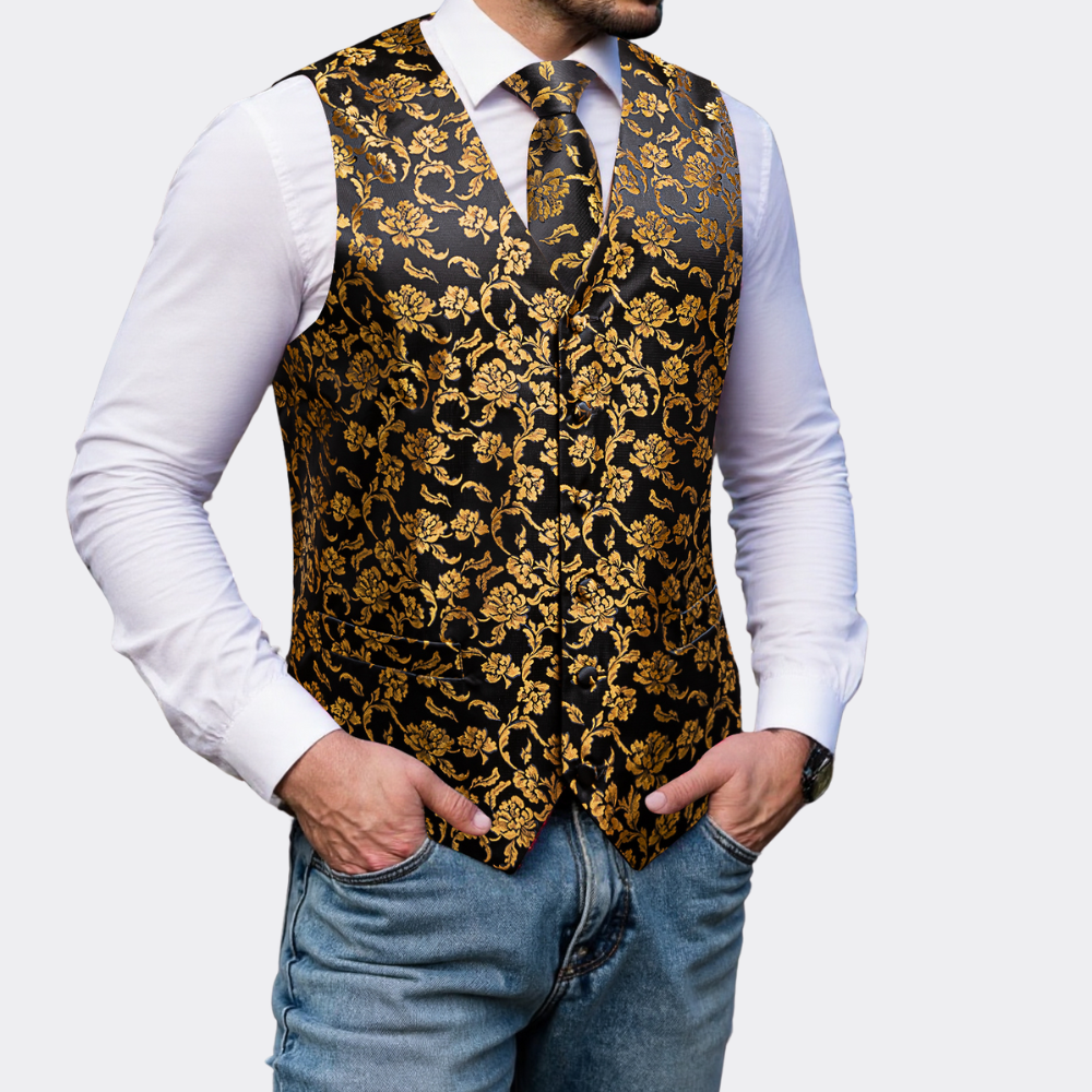 GentCrest Black Floral Vest Set - Image 1