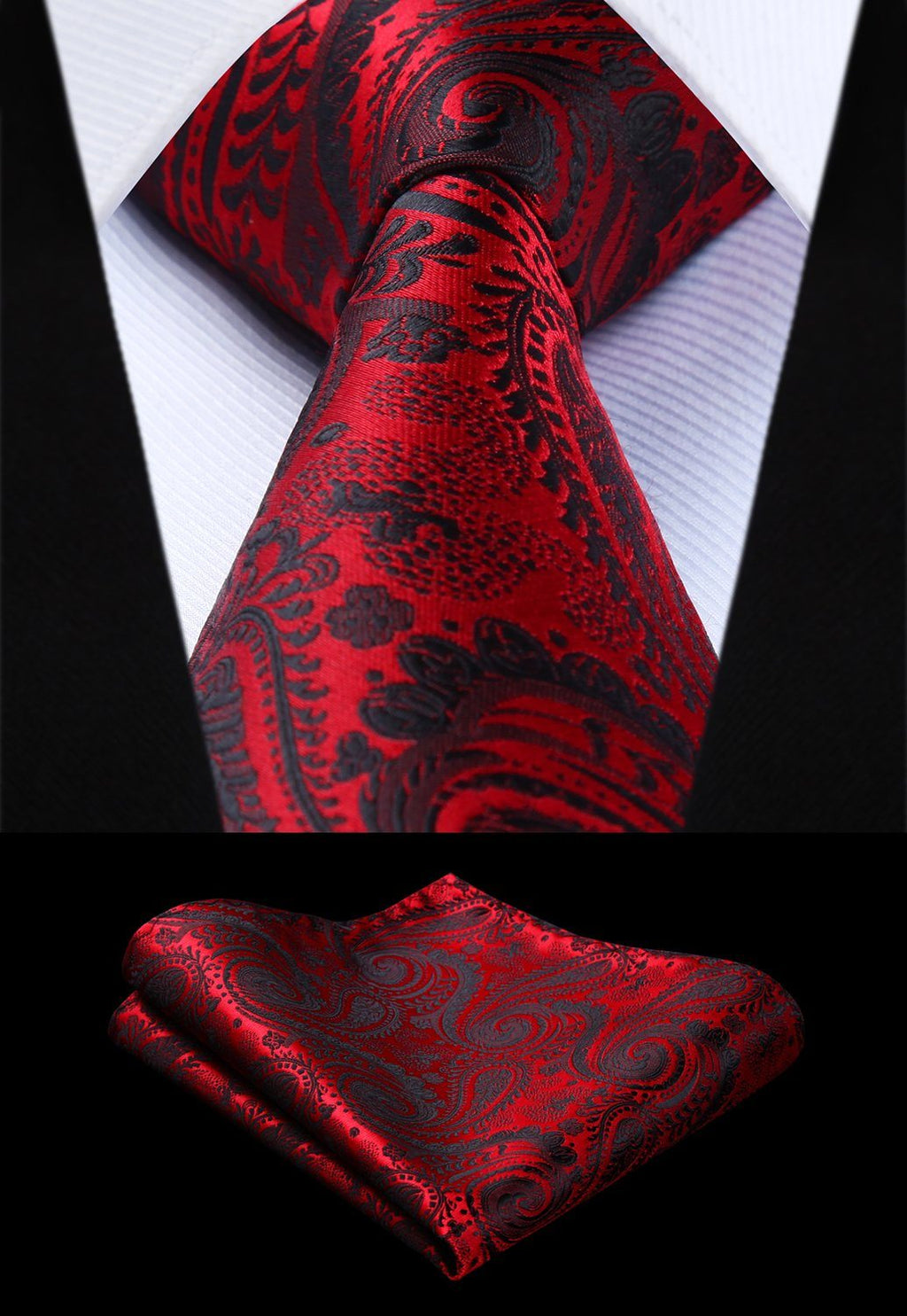 Red Paisley Silk Tie and Pocket Square Silk Tie Set - GentCrest