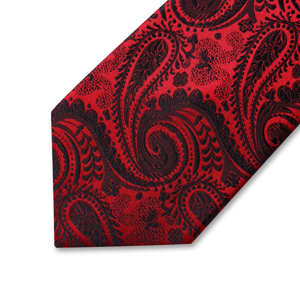Red Paisley Silk Tie and Pocket Square Silk Tie Set - GentCrest - View 2