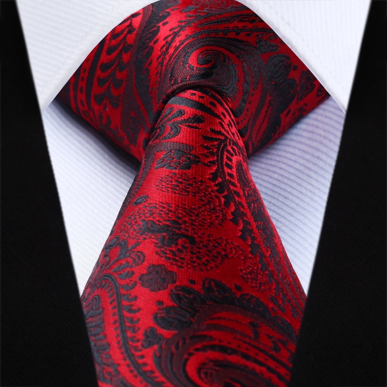 Red Paisley Silk Tie and Pocket Square Silk Tie Set - GentCrest - View 3