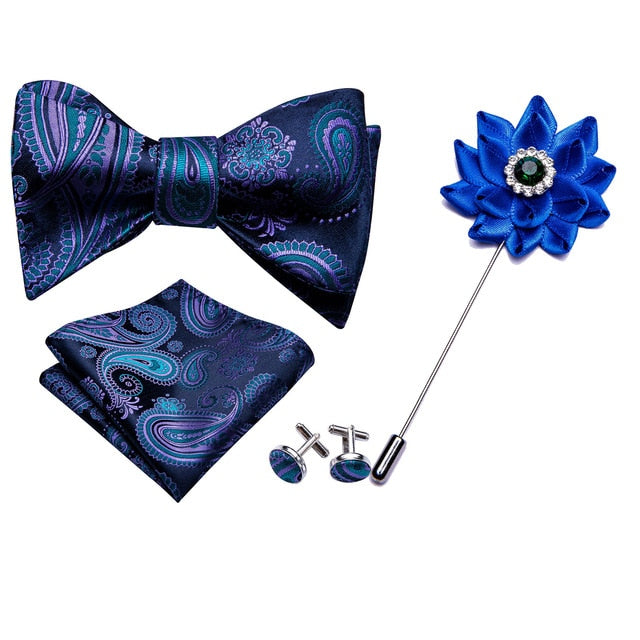 Dark Cross Wind Paisley Bow Tie Set - GentCrest