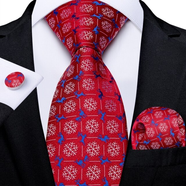 Snowflakes and Deers Christmas Silk Tie Set - GentCrest