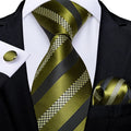 Olive Stripe Silk Tie Set - GentCrest