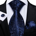 Midnight Blue Floral Silk Tie Set - GentCrest