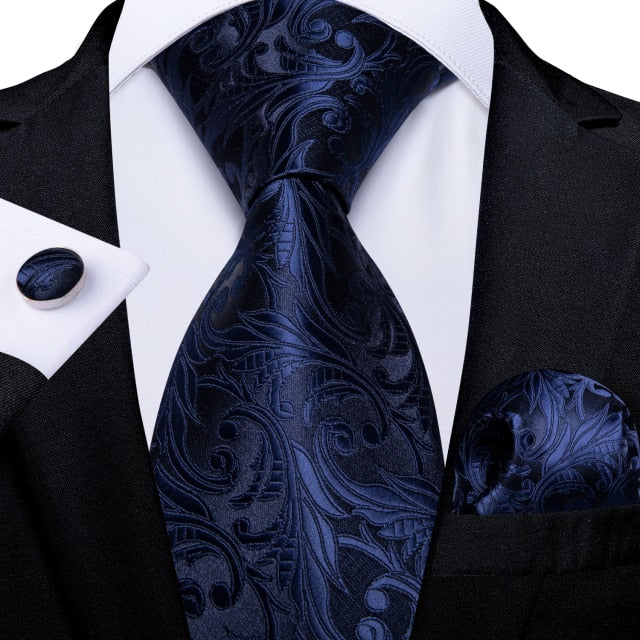 Midnight Blue Floral Silk Tie Set - GentCrest