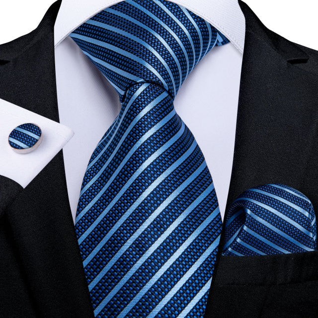 Premium Blue Striped Silk Tie Set - GentCrest