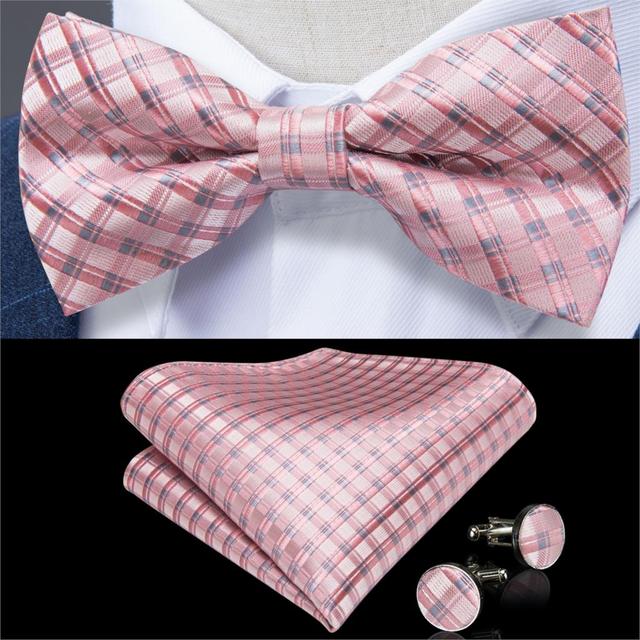 Black Silk Bow Tie Set with Pocket Square & Cufflinks - GentCrest - View 2