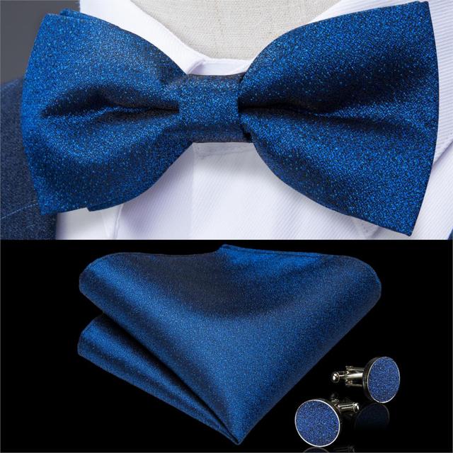 Black Silk Bow Tie Set with Pocket Square & Cufflinks - GentCrest - View 3