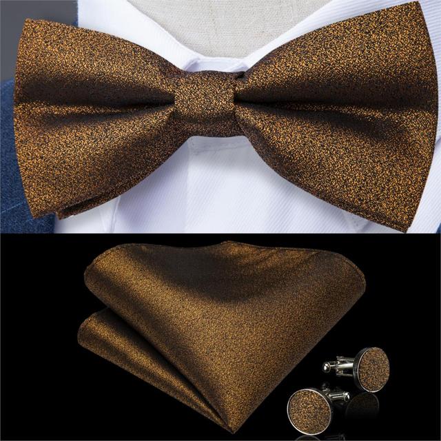 Black Silk Bow Tie Set with Pocket Square & Cufflinks - GentCrest - View 2