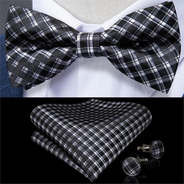 Black Silk Bow Tie Set with Pocket Square & Cufflinks - GentCrest - View 4