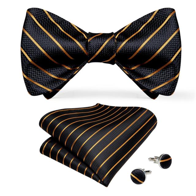 Luxury Gold and Black Striped Bow Tie Set - GentCrest