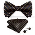 Luxury Gold and Black Striped Bow Tie Set - GentCrest