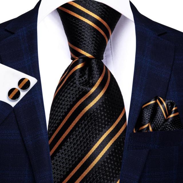 Luxury Black Double Stripe Necktie Silk Tie Set - GentCrest - View 6