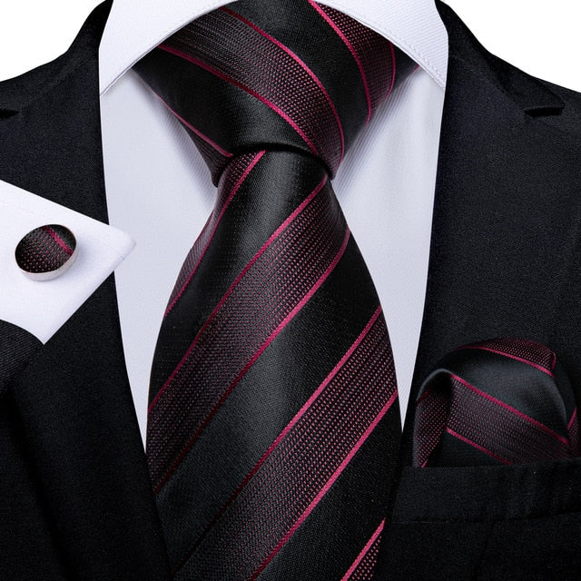 Black and Red Premium Silk Tie Set - GentCrest