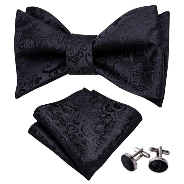 All Black Paisley Bow Tie Set - GentCrest