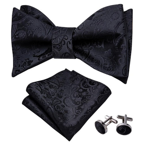 All Black Paisley Bow Tie Set - GentCrest
