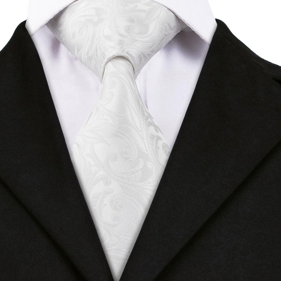 Silver White Floral Silk XL Silk Tie Set - GentCrest - View 5