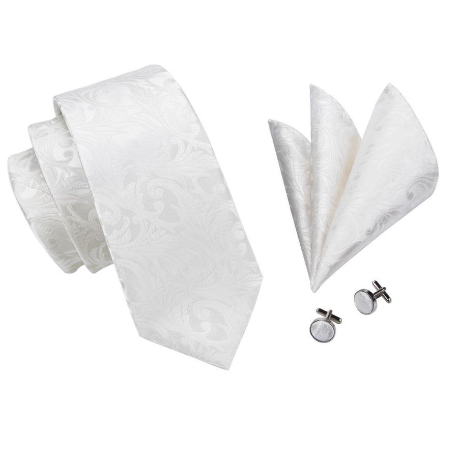 Silver White Floral Silk XL Silk Tie Set - GentCrest - View 2