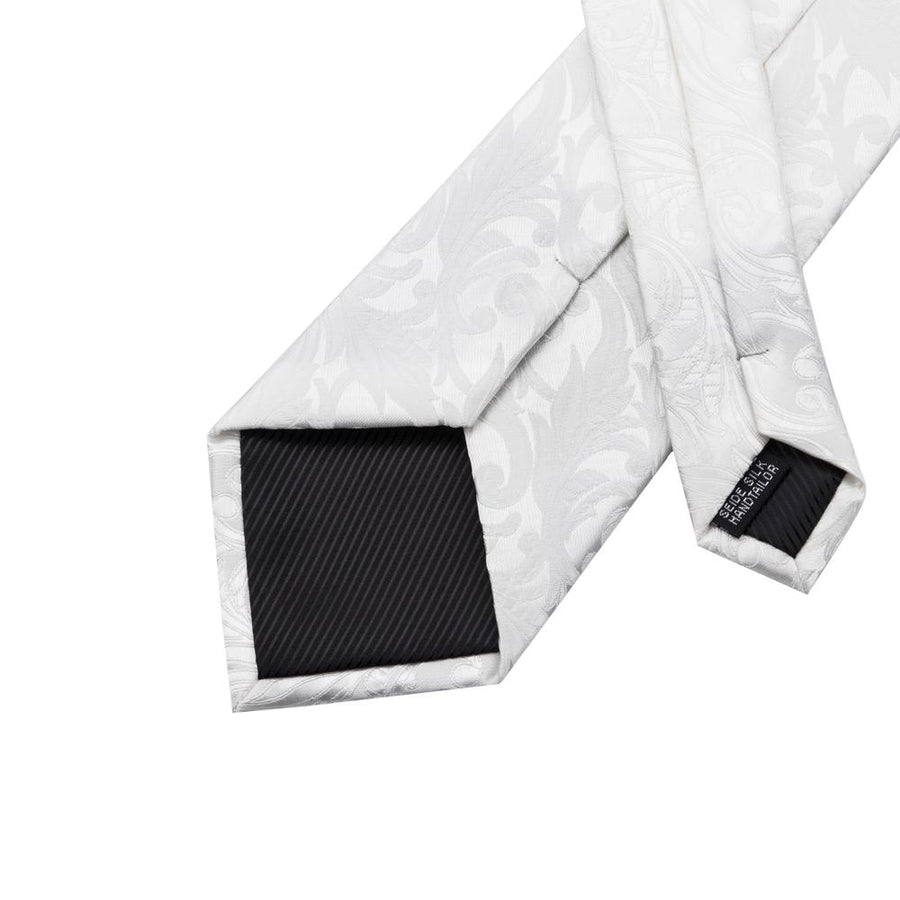 Silver White Floral Silk XL Silk Tie Set - GentCrest - View 4